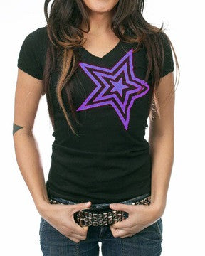 Pauly D Womens Black V-Neck with Purple Star - Shore Store 