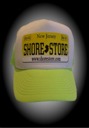 Shore Store License Plate Neon Green/White Hat-Yellow Decal - Shore Store 