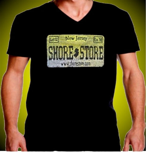 Shore Store License Plate Yellow Rhinestone V-Neck M 375 - Shore Store 