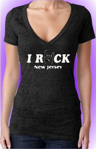 I Rock New Jersey Burn Out V-Neck W 109 - Shore Store 
