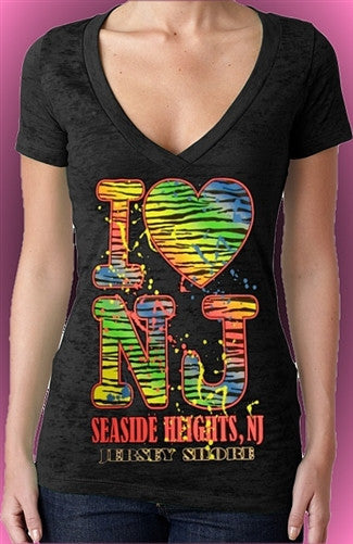 I Heart NJ Neon Tiger Burntout V-Neck  W 464 - Shore Store 