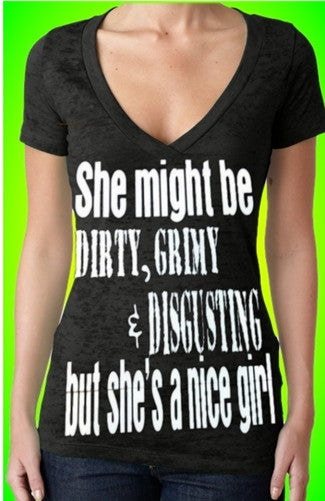 Dirty Grimy Girl Burn Out V-Neck W 492 - Shore Store 