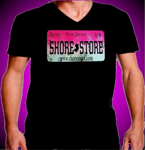Shore Store Pink License Plate Distressed V-Neck 499 - Shore Store 
